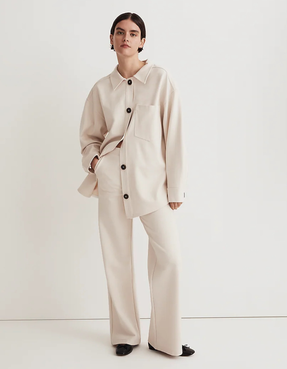 Madewell Ponte Hurricane Oversized Shirt Jacket Cream M
